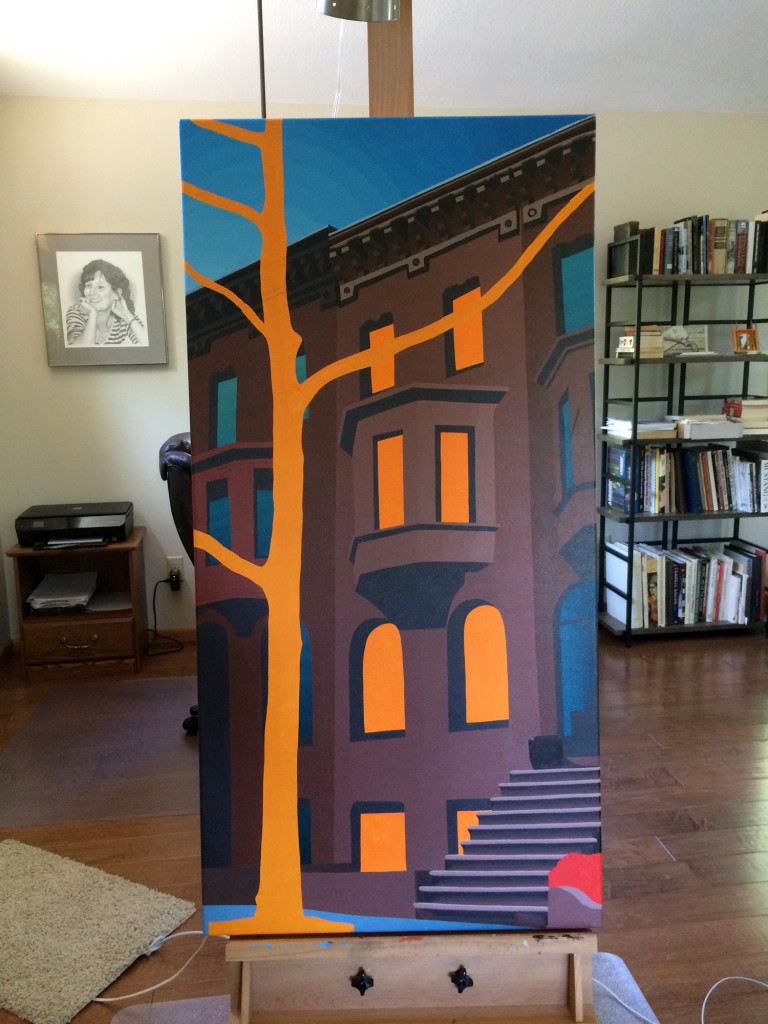 Upper East Side Townhouse Portrait at Twilight Painting Process by Borbay