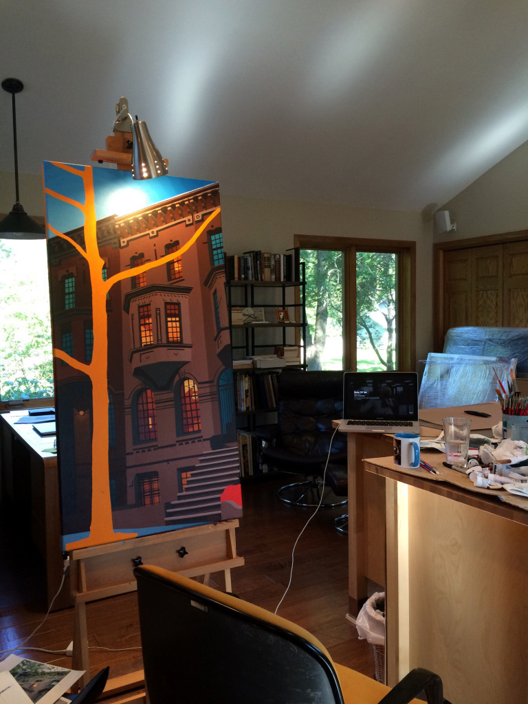 Upper East Side Townhouse Portrait at Twilight Painting Process by Borbay