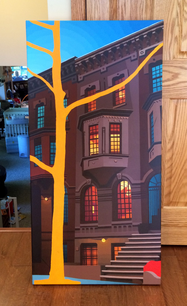 Upper East Side Townhouse Portrait at Twilight Painting Process by Borbay