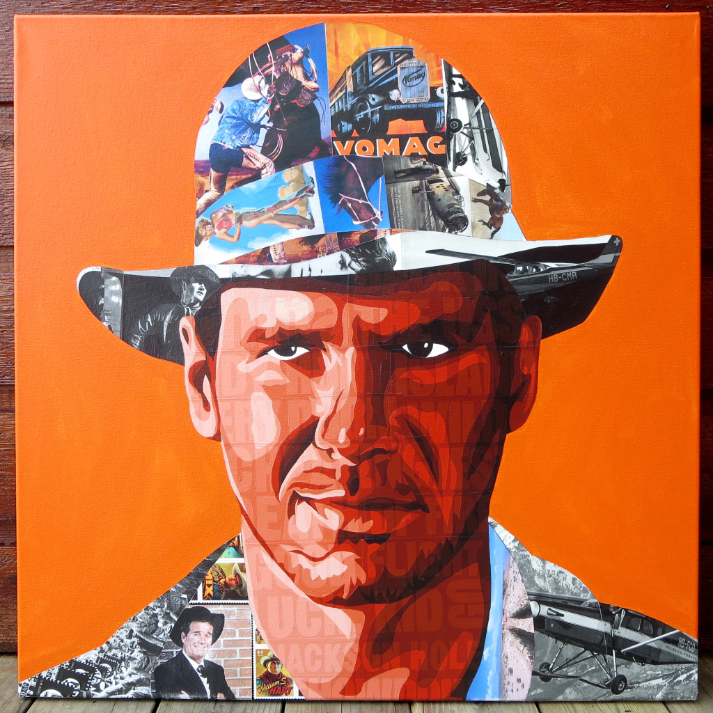 Indiana Jones Painting Process by Borbay, Collage Painting, Harrison Ford Painting