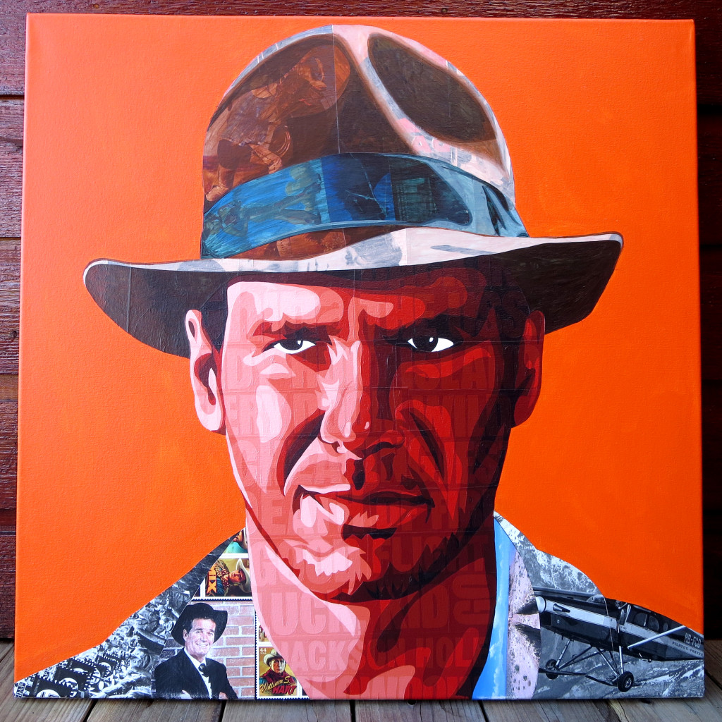 Indiana Jones Painting Process by Borbay, Collage Painting, Harrison Ford Painting