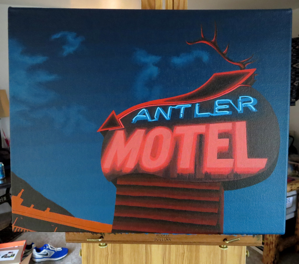 Antler Inn Painting Process by Borbay, Antler Motel Sign Painting Jackson Hole