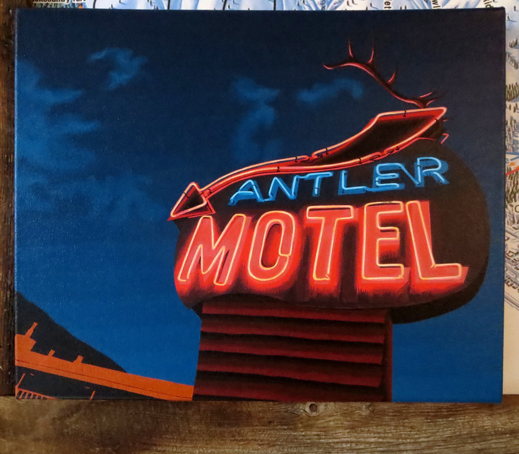 Antler Inn Painting Process by Borbay, Antler Motel Sign Painting Jackson Hole