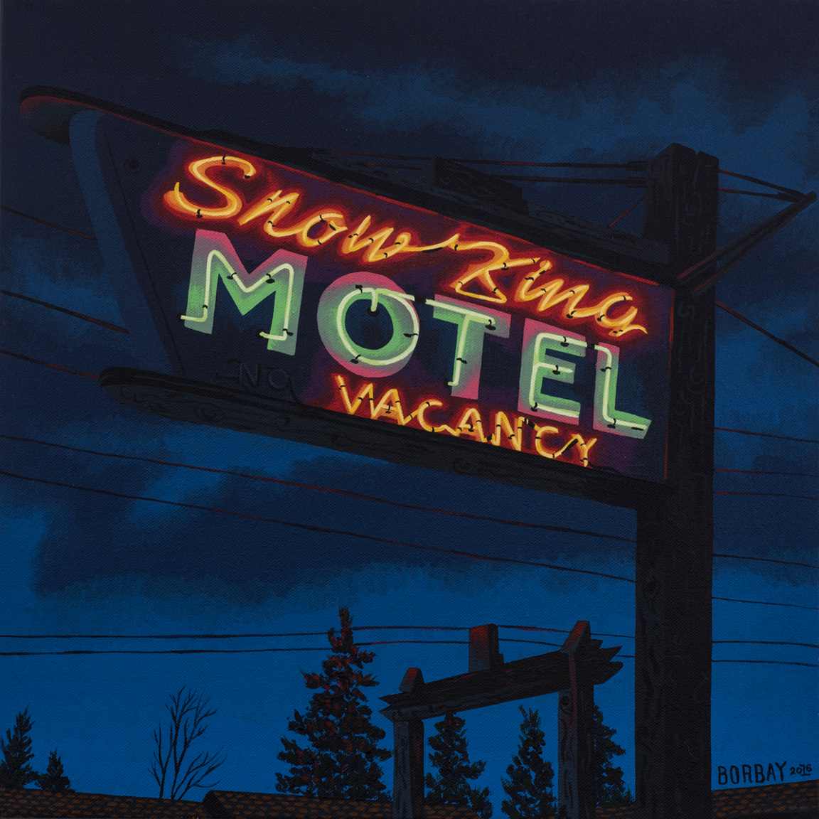 Snow King Motel Neon Sign Painting by Borbay
