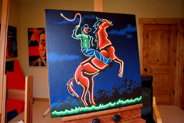 Neon Cowboy Painting Process by Borbay