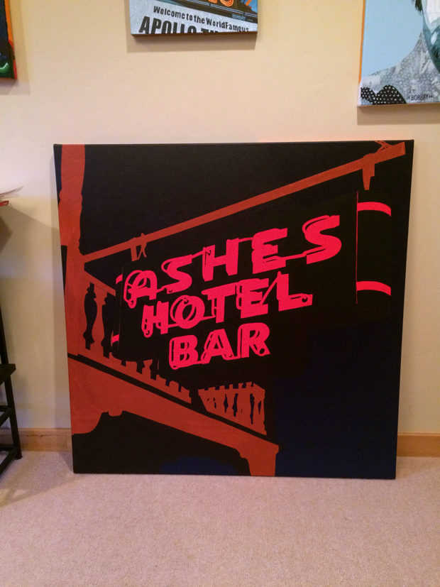 Ashes Hotel Bar Neon Painting Process by Borbay