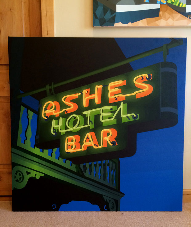Ashes Hotel Bar Neon Painting Process by Borbay