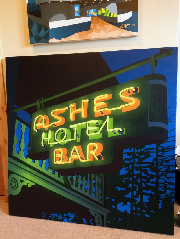 Ashes Hotel Bar Neon Painting Process by Borbay