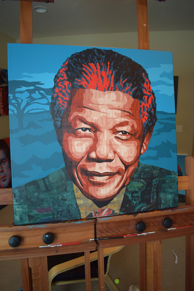 Nelson Mandela Collage Painting Process by Borbay