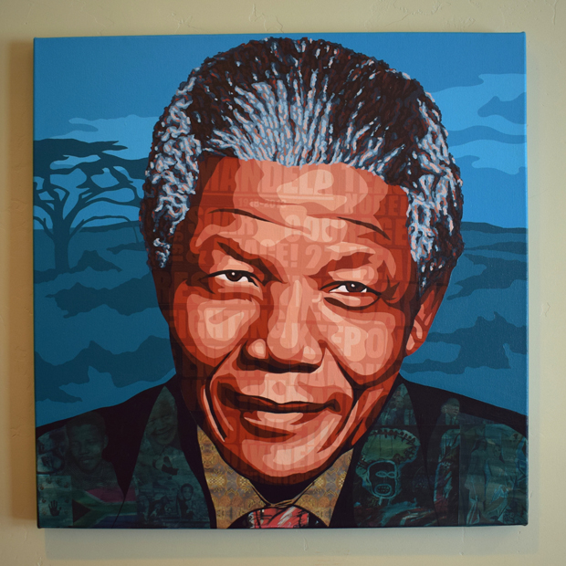 Nelson Mandela Collage Painting Process by Borbay