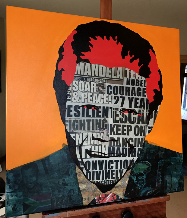 Nelson Mandela Collage Painting Process by Borbay