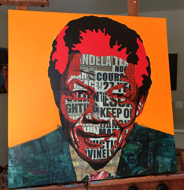 Nelson Mandela Collage Painting Process by Borbay