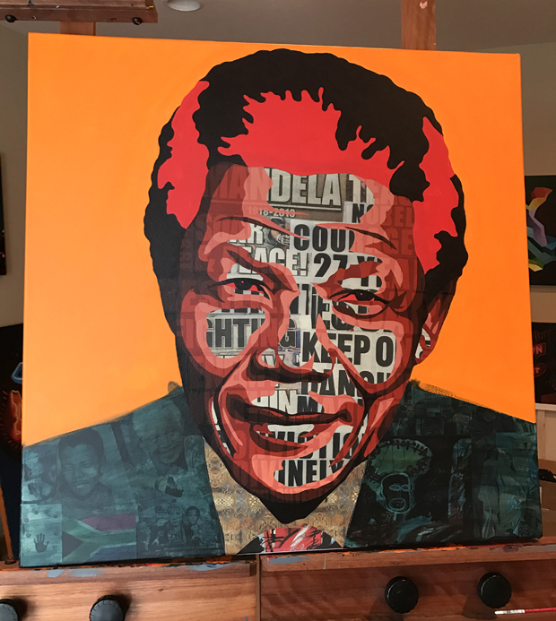 Nelson Mandela Collage Painting Process by Borbay