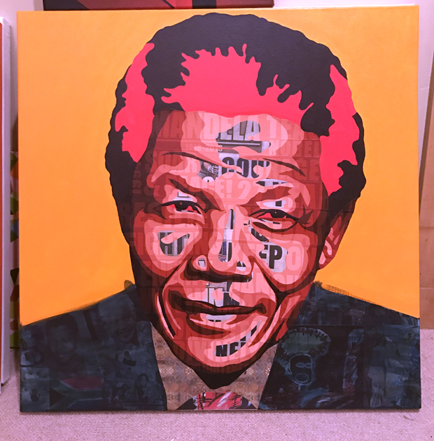 Nelson Mandela Collage Painting Process by Borbay