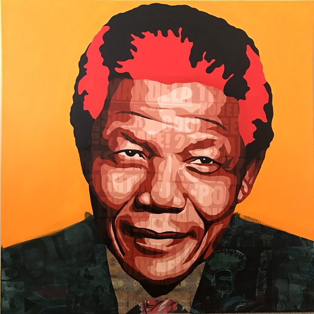 Nelson Mandela Collage Painting Process by Borbay