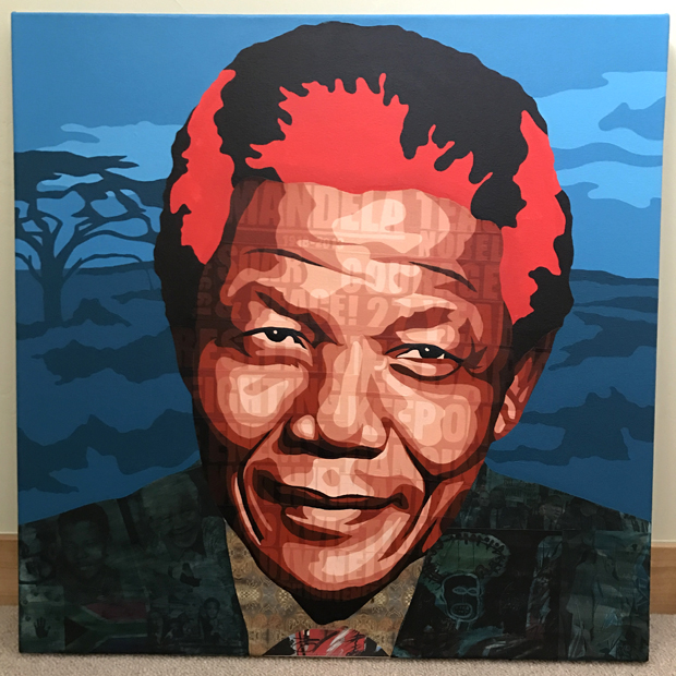 Nelson Mandela Collage Painting Process by Borbay