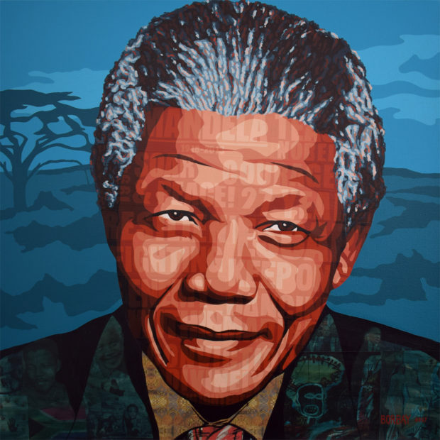 Nelson Mandela Collage Painting by Borbay