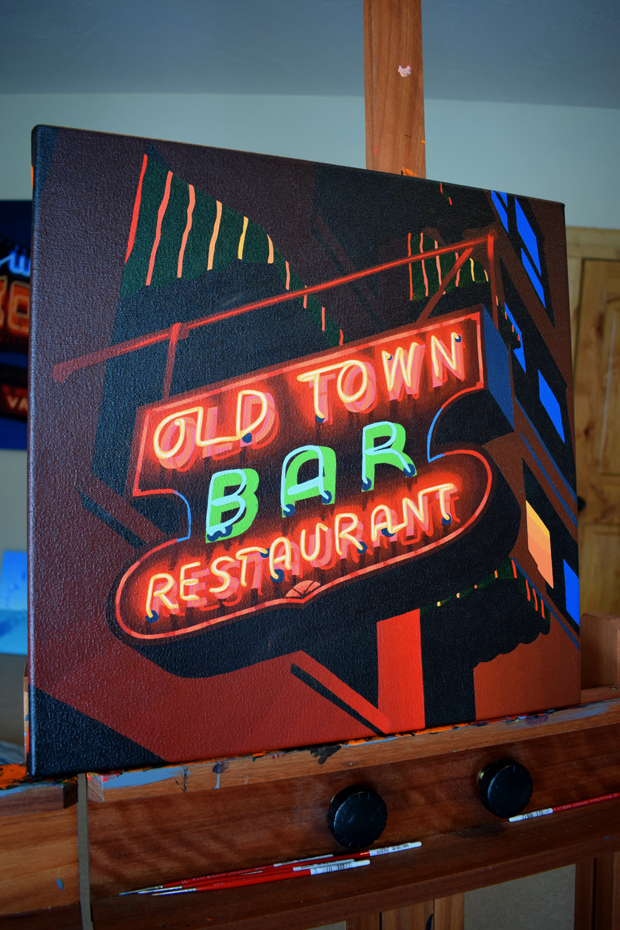 Old Town Bar Neon Sign Painting Process by Borbay