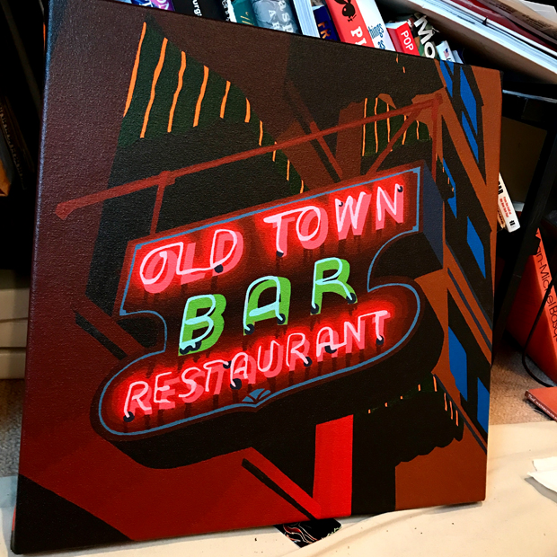 Old Town Bar Neon Sign Painting Process by Borbay