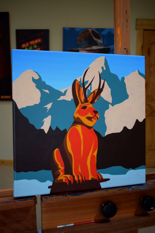 Jackson Hole Jackalope Painting Process by Borbay