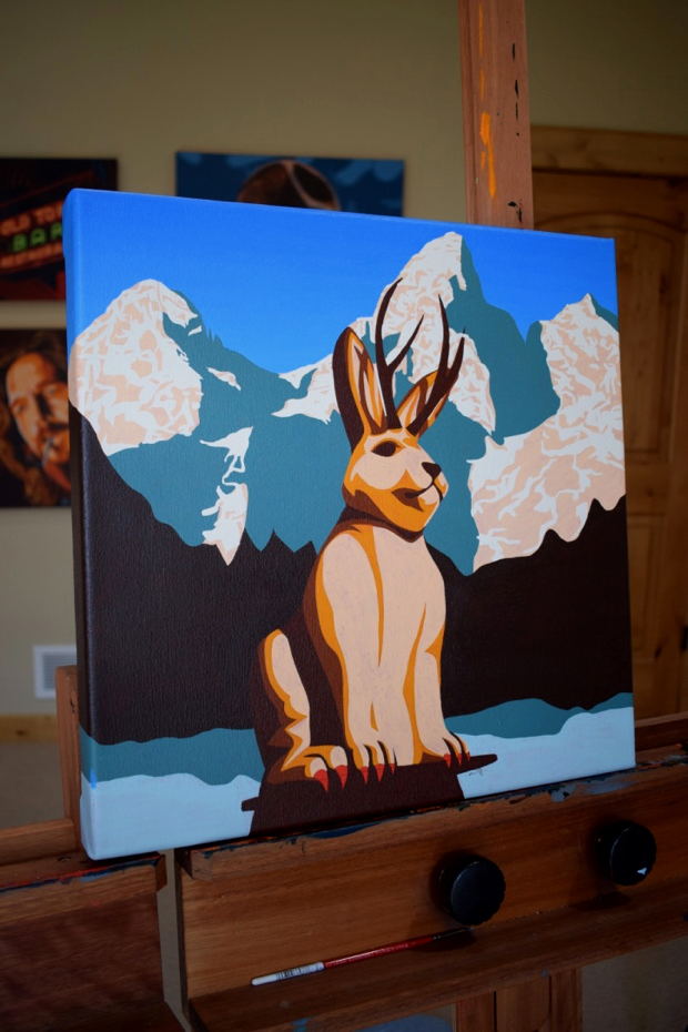 Jackson Hole Jackalope Painting Process by Borbay