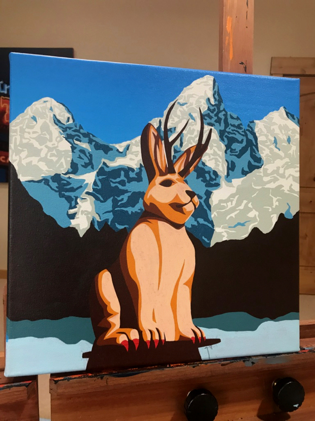 Jackson Hole Jackalope Painting Process by Borbay