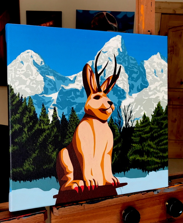 Jackson Hole Jackalope Painting Process by Borbay