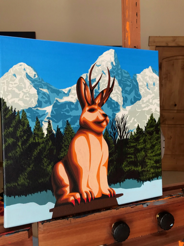Jackson Hole Jackalope Painting Process by Borbay