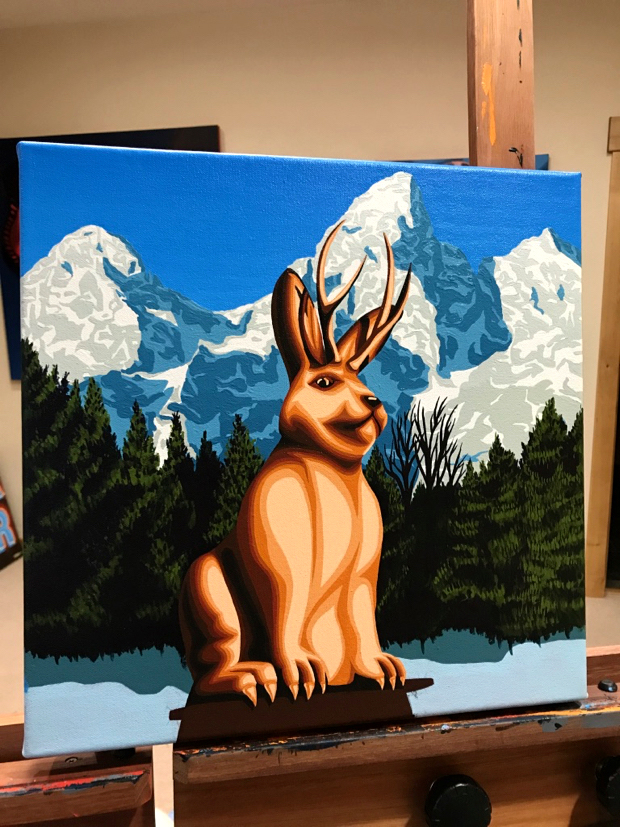 Jackson Hole Jackalope Painting Process by Borbay