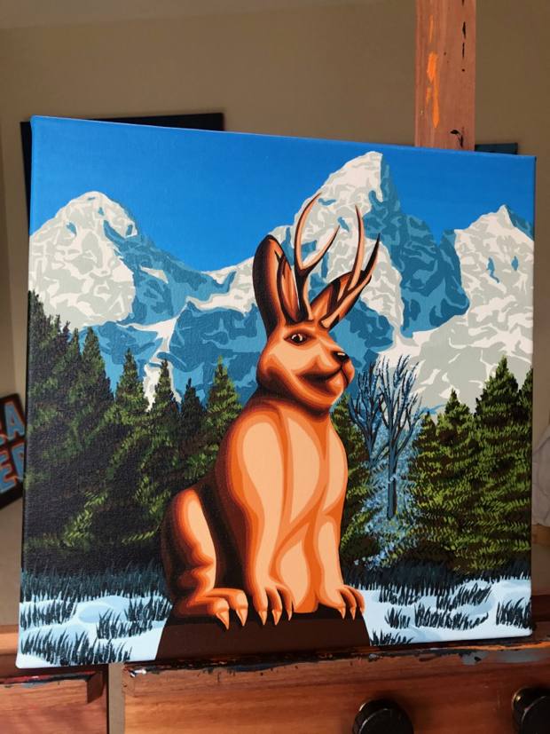 Jackson Hole Jackalope Painting Process by Borbay