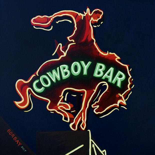 Cowboy Bar Marquee Neon Painting by Borbay
